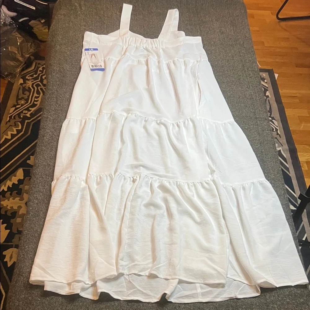 NWT Elegant White Maxi Dress sz L Pockets Adjustable Straps - Picture 14 of 14